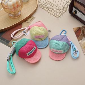 Popular Dopamine-Colored Polyester Mesh Coin Holder <b>Hat</b> Shaped Keychain Travel Storage Earphone <b>Bag</b> with Pendant Universal - Product Image 4
