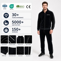 Ensemble de survêtement d'hiver pour homme en velours avec veste zippée et pantalon de jogging ample, 100 % polyester, logo brodé, design personnalisé, OEM ODM