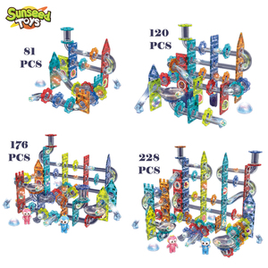 STEM DIY LED Light 3D Rolling Ball Track Kids Educational Magnetic <strong>Building</strong> <strong>Blocks</strong> Set Plastic Magnetic Tiles <strong>Marble</strong> <strong>Run</strong> Track - Product Image 5