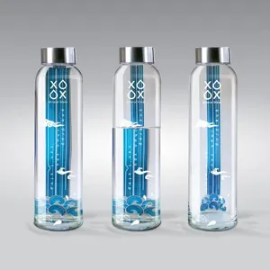 Şeffaf yuvarlak meyve suyu içecek maden suyu Voss tarzı cam şişe 300ml ve 400ml ve 500ml
