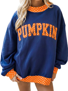 Sweat-shirt oversize à col montant pour femme, en tissu épais, avec patchwork personnalisé à carreaux vichy, style streetwear décontracté et universitaire - Product Image 2