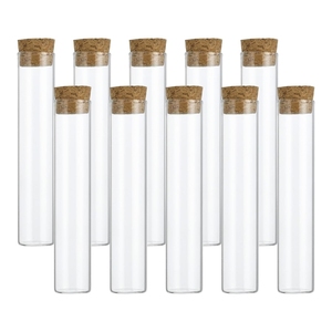 Tubes à essai en verre transparent de 25 ml à fond plat avec bouchon en liège pour les pots à café, les boîtes à bonbons, le sel de bain - Product Image 1