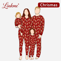 Linkme Piyama Natal Kustom Bambu Mama dan Mini Keluarga Set 2pcs Balita Jumpsuit Manset Lipat Resleting 2 Arah Romper