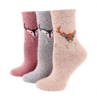 Chaussettes d'hiver en tricot pour femmes, motif renne, épaisses, en mélange de laine et de cachemire, pour bottes de cabane, vente en gros
