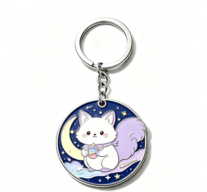 Cute Cat Enamel Metal Key Chain Round <b>Keyring</b> Silver Tone Pendant Bag <b>Charm</b> Gift - Product Image 4
