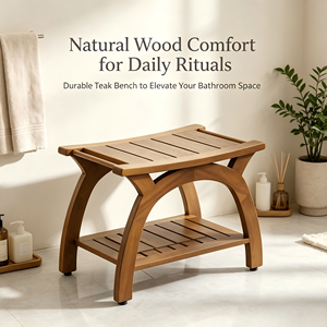 Banco de Ducha de Madera Maciza <span class=keywords><strong>con</strong></span> Diseño Elegante, <span class=keywords><strong>Taburete</strong></span> de <span class=keywords><strong>Baño</strong></span> de Madera <span class=keywords><strong>con</strong></span> Patas Curvas - Product Image 2