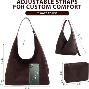 Boshiho High Quality Women Suede Bags Leather Slouchy Adjustable Strap Hobo <b>Tote</b> Bag Shoulder Purse <b>Zip</b> Handbag - Product Image 4