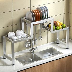 Support de rangement pour vaisselle en acier inoxydable à 2 niveaux avec crochets, étagère de rangement pour casseroles, porte-couteaux, organisateur d'outils - Product Image 4