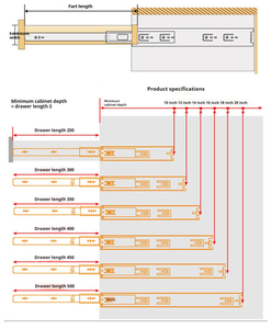 3-Fold Ball bearing Ngăn kéo trượt đường sắt Telescopic kênh undermount mở rộng cho tủ - Product Image 5