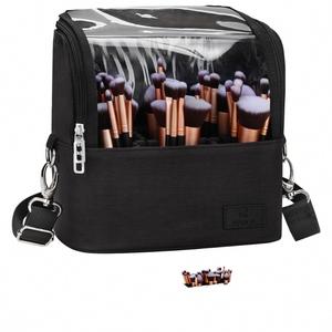 For <b>Professional</b> Large <b>Makeup</b> Brush <b>Case</b> Zipper Blank Adjustable Divider Stand-up Cosmetic Bag Travel Cup Artist Storage - Product Image 1