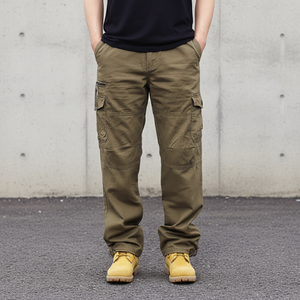<span class=keywords><strong>Pantalon</strong></span> de travail décontracté pour homme, grande taille, coton, taille élastique, multi-poches, coupe droite, ample, <span class=keywords><strong>pantalon</strong></span> cargo pour l'hiver - Product Image 4