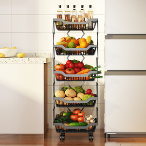 Estante plegable estirable para almacenamiento de frutas y verduras, organizador de cocina de almacenamiento giratorio móvil de Metal multinivel para suelo - Product Image 4