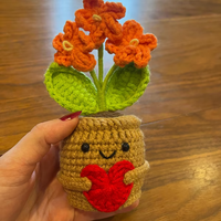 Plante en Pot Crochetée Main, Marguerites et Myosotis Soufflés Oranges, Fleur Tricotée Émotionnelle et Positive