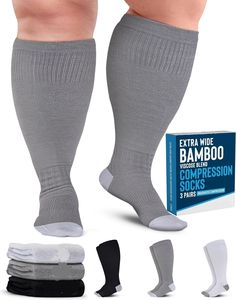 Calcetines de Compresión de Viscosa de Bambú de Talla Grande, Calcetines Hasta la Rodilla de Pantorrilla Ancha para Enfermeras, Viajes, Circulación, Calcetines de Compresión Personalizados - Product Image 1