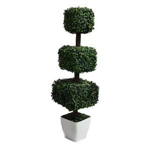 Plante verte artificielle en pot plastique de buis bonsaï utilisé pour la décoration intérieure et extérieure - Product Image 3