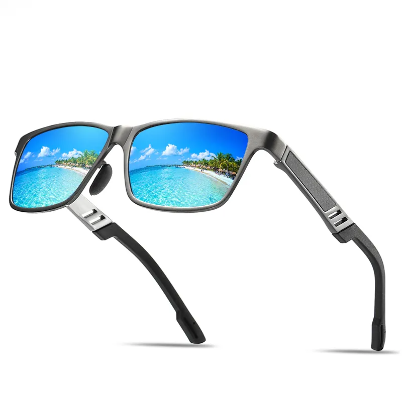 Óculos de sol masculinos polarizados, óculos de sol de alumínio e magnésio, quadrados, alta qualidade