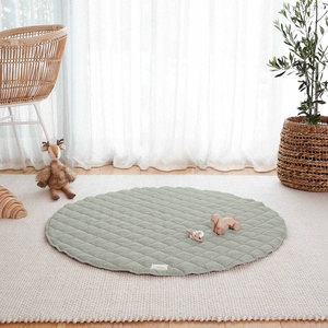 Tapis de jeu rond en lin pur lin français pliable pour bébé, tapis de chambre d'enfant, tapis d'éveil pour nourrisson, tapis d'activités pour ramper, tapis de sol, étiquette personnalisée - Product Image 5