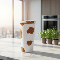 Gobelet isotherme en acier inoxydable 500 ml avec strass, anti-fuite, pour cadeaux 2026 Las Vegas Kansas City, idéal pour les fêtes, petite quantité minimale de commande personnalisable