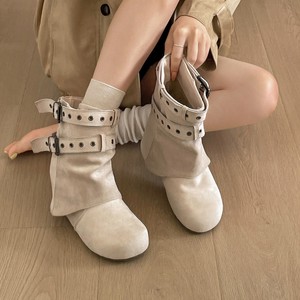 Bottines Western pour femme JR, en PU, à enfiler, avec boucle, style vintage, automne, talons fins rehaussants, hauteur moyenne - Product Image 5