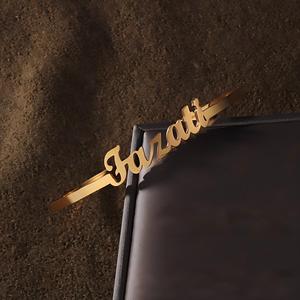 <span class=keywords><strong>Pulsera</strong></span> de Acero Inoxidable Personalizada con Nombre en Letras Inglesas, Bañada en <span class=keywords><strong>Oro</strong></span>, Diseño Abierto, Certificación CE ROHS, para <span class=keywords><strong>Hombre</strong></span>, Regalos para Días Festivos - Product Image 4