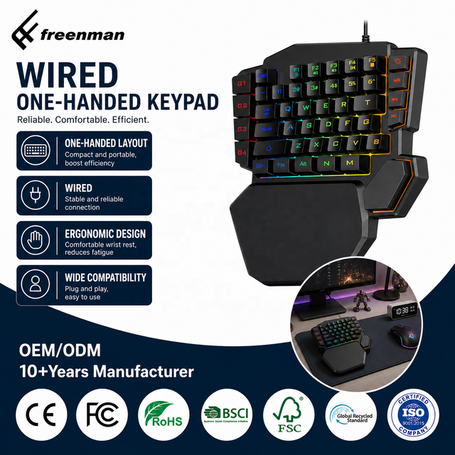 Hot Sale RGB Wired Gaming Keyboard 45 Keys Gaming Ergonimic One Hand Keyboard Rainbow Light Colorful for Gamer