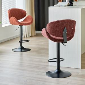 Modern Luxury Coral Velvet Fabric Counter Height High <b>Stool</b> Rotating Design for Bars Kitchens & Restaurants - Product Image 5