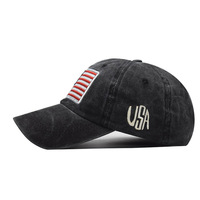 Casquette de baseball unisexe avec logo brodé personnalisé, drapeau américain délavé, visière incurvée, tissu commun, boucle en métal