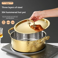 Marmite Shabu Shabu de Luxe en Acier Inoxydable Argenté/Doré 16 cm, Base Multi-Couches, Antiadhésive, Compatible Lave-Vaisselle, pour Soupe et Bouillon
