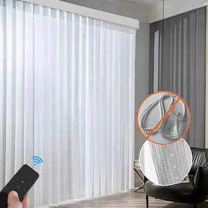 Luxury White Dreamlike Vertical Blinds Built-In Motor Screens Room Dividers For Hotels Contemporary Design French Window Type