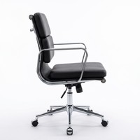 Chaise de bureau moderne pour cadre dirigeant, dossier mi-hauteur, rembourrée en cuir, avec hauteur réglable et structure en aluminium poli côtelé