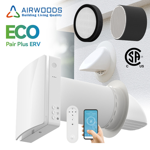 Airwoods WIiFi Control ERV Ventilation Air Recupetator Heat Recovery Ventilator