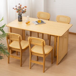 Bamboo Rattan Dining <b>Table</b> Set 5 Piece Foldable Natural Wood Style For <b>Small</b> Apartments Dining Room Furniture - Product Image 3