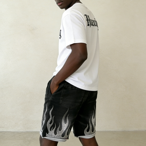 Pantalones Cortos de Mezclilla para Hombre, Estilo Vintage, con Estampado Completo y Pedrería, Personalizados OEM, Corte Recto, Ropa Urbana, Casual de Verano - Product Image 2