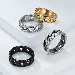 Anillo Unisex de Cadena Cubana, Anillo de Dedo Índice de Acero de Titanio Dorado, Joyería de Estilo Hip Hop Urbano, Regalo - Product Image 2