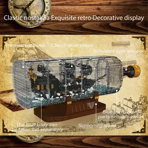 Moule King 10065 Simulation Verre Drift Bouteille Brique à l'intérieur No. Black Peal Modèle Creative Boat Revenge Ship Building Blocks - Product Image 4