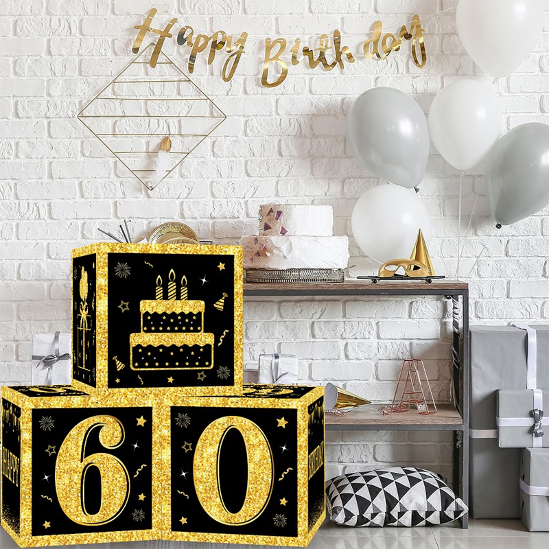 Black Gold First Birthday Decorations - Party Boxes With Stickers For Baby's 1st Birthday