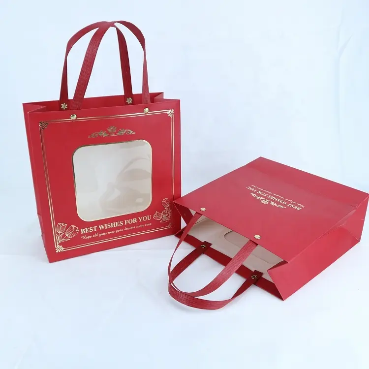 Sacs d'emballage cadeau portables en papier bonbon personnalisés avec fenêtre transparente