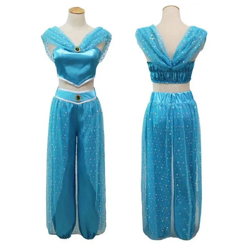 Aladdin Jasmine Cosplay Costume Adult Women Girls Halloween Party Dress Jasmine Costume Sets Kids Jasmine Princess fancy Costume