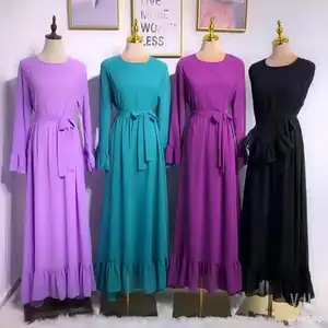 เสื้อผ้าอิสลามเดือนรอมฎอนผ้าชีฟองมาใหม่ดูไบปาร์ตี้ตอนเย็น Abayas แม็กซี่เดรสสำหรับผู้หญิง