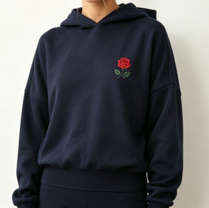 <span class=keywords><strong>Sweat</strong></span> à capuche pour femme en polaire douce, broderie rose rouge, manches longues, style décontracté pour le quotidien - Product Image 1