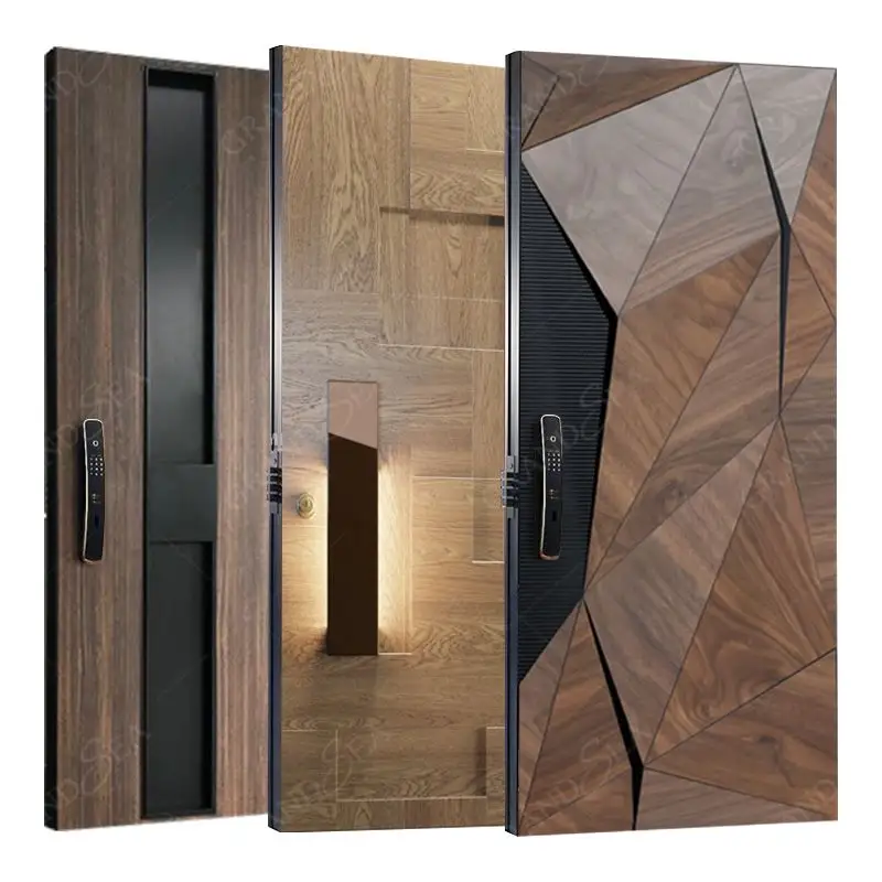 Italian luxury design entrance door exterior security front pivot door modern entry black wooden aluminum pivot door