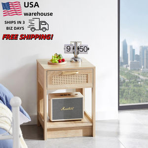 Rattan Bed <strong>Nightstand</strong> Simple Modern Wooden <strong>Nightstand</strong> with Drawer for Bedroom <strong>Nightstand</strong> Bedside Table - Product Image 1