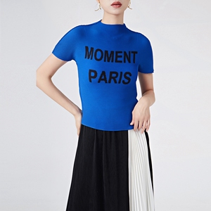 Camiseta de Verano 2025 para Mujer, de Chifón, Ajustada, de Manga Corta, Elástica y Plisada, con Estampado Personalizado - Product Image 3