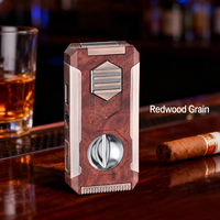 Briquet à gaz rechargeable multifonction 5-en-1 coupe-vent pour cigares, avec coupe-cigare, aiguille et support