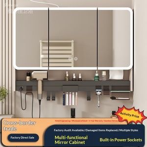 Armoire de salle de bain incurvée de luxe léger <span class=keywords><strong>avec</strong></span> <span class=keywords><strong>miroir</strong></span>, <span class=keywords><strong>prise</strong></span> sèche-cheveux <span class=keywords><strong>intégrée</strong></span>, étagère de rangement et cadre en fibre de carbone - Product Image 2
