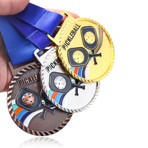 Medallas de Pickleball de Aleación de Zinc Grabadas, Premios Deportivos en Oro, Plata y Bronce con Cinta Azul, Diseño Duradero - Product Image 2