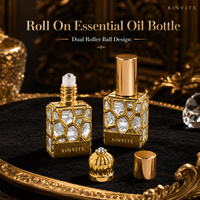 Flacons roll-on carrés en verre avec cadre doré de luxe, 10 ml, pour huiles essentielles et parfums