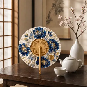 Personalized Custom Printing Folk Art Lightweight Portable Outdoor Event Birthday Favor Hand <b>Craft</b> Fan <b>Bamboo</b> Hand Round Fan - Product Image 1