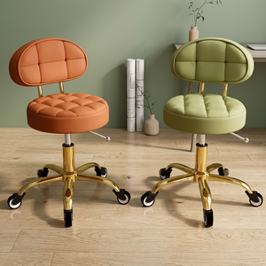 Tabouret rond pivotant et réglable en hauteur avec poulie, chaise de travail pour salon de beauté avec dossier, grand tabouret polyvalent pour salon de coiffure, de manucure et usage domestique - Product Image 1