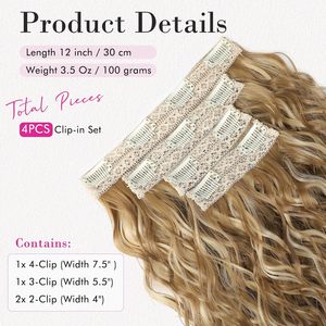 Extensions de cheveux à clipser, courtes, bouclées, ondulées, blondes, invisibles, en dentelle, naturelles, douces, blondes dorées - Product Image 3